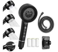 Soffione doccia, doccetta ad alta pressione con tubo da 1.5 m e supporto | con filtro a 8 strati, 4 tipi di getto, soffione doccia con funzione stop, per acqua dura/cloro residuo