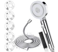 Soffione Doccia, Doccia Soffione Alta Pressione con Tubo 2m, Doccino per Doccia Anticalcare Grande con 5 Tipi di Getto e Pulsante Arresto, Telefono Doccia Universale con Filtro - Argento/Cromo