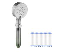 Soffione doccia filtrato ad alta pressione, 5 modalità, soffione doccia filtrato con doccetta, lavaggio elettrico integrato per acqua dura (grigio)