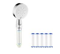 Soffione doccia filtrato ad alta pressione, 5 modalità, soffione doccia filtrato con doccetta, lavaggio elettrico integrato per acqua dura (bianco)