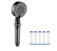 Soffione doccia filtrato ad alta pressione, 5 modalità, soffione doccia filtrato con doccetta, lavaggio elettrico integrato per acqua dura (nero)