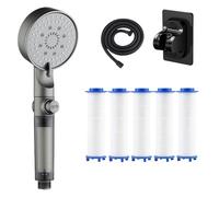Soffione doccia filtrato ad alta pressione HydroBooste a 5 modalità, portatile con lavaggio a pressione integrato, ideale for acqua dura, bagno filtrato ed efficiente(Gray,Explosion-proof hose 150cm)