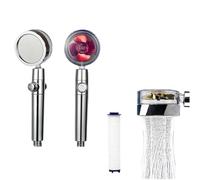 Soffione doccia girevole a 360°, risparmio idrico, soffione doccia ad alta pressione con elica turbo, ventilatore, filtro integrato, accessori for il bagno(Red)