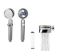 Soffione doccia girevole a 360°, risparmio idrico, soffione doccia ad alta pressione con elica turbo, ventilatore, filtro integrato, accessori for il bagno(Silver)