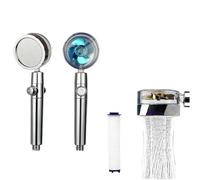 Soffione doccia girevole a 360°, risparmio idrico, soffione doccia ad alta pressione con elica turbo, ventilatore, filtro integrato, accessori for il bagno(Blue)