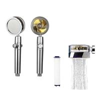 Soffione doccia girevole a 360°, risparmio idrico, soffione doccia ad alta pressione con elica turbo, ventilatore, filtro integrato, accessori for il bagno(Yellow)