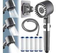 Soffione Doccia Ion Drops, Soffione Doccia Filtrato Iondrops, Portatile, Soffione Doccia Con Aumento Della Pressione, 5 Elementi Filtranti E Supporto Base Senza Fori(Set B)
