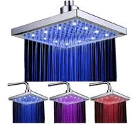 Soffione doccia LED, a pioggia, incasso, quadrato, cromato, cambio colore