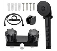 Soffione doccia per camper con tubo flessibile e kit di installazione, manopole regolabili, set doccia in plastica nera, include viti e tubi di espansione