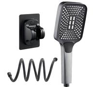 Soffione doccia quadrato da 3 pezzi, multifunzionale ad alta pressione con 3 modalità, getto giornaliero con supporto e tubo flessibile for vasca da bagno(Black)