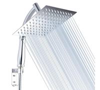 Soffione Doccia Voolan Rain con Braccio Doccia Portatile, Soffione Doccia a Cascata Quadrato ad Alta Pressione da 20cm con Kit di Supporto, Cromato