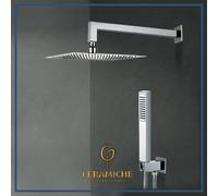 SOFFIONE SET DOCCIA QUADRO CON DOCCETTA ABS FLESSIBILE 150cm CROMO MADE IN ITALY