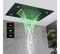 Soffitto nero Telecomando intelligente LED Cascata a pioggia Soffione doccia singolo Rubinetto doccia a scomparsa Matte Black B