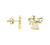 SOFIA MILANI - Orecchini da Donna in Argento 925 - Placcati in Oro e con Pietra Zircone - Orecchino a Perno a Cuore con d'Angelo - E2327