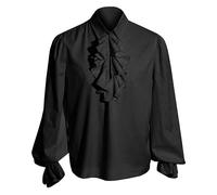 Sofisticata camicia pirata uomo steampunk colletto con volant colore bianco/nero