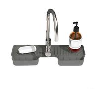 Sofisticata soluzione di stoccaggio del lavandino tappetino in silicone che cattura le fuoriuscite d'acqua in modo efficiente intorno ai rubinetti (grigio scuro)