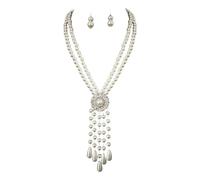 Sofisticato set di collana e orecchini a goccia, traspiranti, comodi per tutto il giorno, con perle d'imitazione di alta qualità per regalare un'elegante collana a sfera e orecchini combinati
