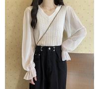 Sofisticato top donna stile casual scollo a V maglia giuntata per tutte le stagi