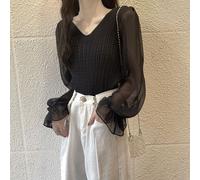 Sofisticato top donna stile casual scollo a V maglia giuntata per tutte le stagi