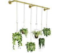 SOFITORG Appendiabiti per piante da interno, fioriere sospese per piante da interno con 6 catene sospese, asta per piante da parete per soffitto di finestre, 165 cm, metallo/oro..