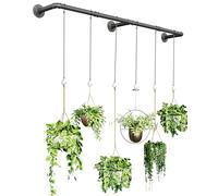 SOFITORG Gancio per piante da interno, asta per piante da interno con 6 catene sospese, asta per piante da parete per soffitto di finestre, 165,7 cm, metallo/nero, vasi non inclusi