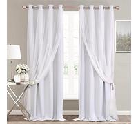 SOFJAGETQ - Tende a doppio strato, oscuranti e velate, pannelli decorativi per finestre, coppia di tende con occhielli per soggiorno e porta del patio, 132 x 274 cm, bianco grigiastro, 2 pezzi