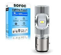 SOFOC BA21D Lampadina LED Faro Moto/Auto Bianco Freddo 6500K 6V 12V 24V 6-30V AC/DC 2000LM 300% Più Luminosa Di Alogena Anabbagliante/Abbagliante 2SMD 1Pcs