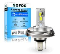 SOFOC P45T Lampadina R2 Led 500% Più Luminosa Dell'Alogeno Faro Per Moto/Auto Bianco DC 12V-18V 60W 4000Lm Design Con Fascio Alto E Basso 1Pcs