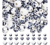 SOFPLATE 1 scatola 100 pezzi 3 misure Perline Stampate A Fiori Perline di Porcellana Sfuse Blu Ceramica Rotonda Fiori Blu Fatti A Mano Motivo Floreale Distanziatore Sciolto Mini Perline per La Creazio