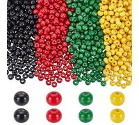 SOFPLATE 1 scatola 1000 pezzi 4 colori Perline Africane Perline di Legno Giamaicane 8mm Nero Rosso Verde Giallo Foro Grande Juneteenth Artigianato Mese Della Storia Nera Distanziatori per La Creazione