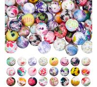 SOFPLATE 1 scatola 120 pezzi 24 stili Perline di Fiori Rotondi Perline di Silicone Floreali Sfuse 15mm Grandi Rose Girasole Primavera Multicolore Stampa Focale Perline di Silicone per Portachiavi Crea