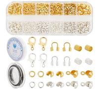 SOFPLATE 1 scatola 1242 pezzi Perline A Cricchetto Forniture Kit per La Creazione di Gioielli Copri Nodi Perline Includono Wire Guardian Tubi Copri Cricchetto Fermagli chisusure Anelli di Congiunzione