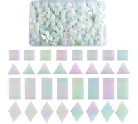 SOFPLATE 1 scatola 200 pezzi 4 stili di Piastrelle di Mosaico In Vetro Colorato Piccoli Pezzi di Mosaico In Vetro Iridescente Triangolo Quadrato Rombo Rettangolo Piastrelle Artigianali Cabochon per Pr