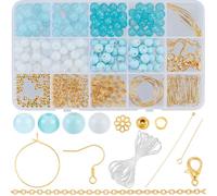 SOFPLATE 1 scatola 200 pezzi 8mm Kit di Gioielli con Perline di Vetro Kit Braccialetto Dells 'Amicizia Perline di CristAllos Set di Perline di Vetro Rotonde Blu per Creazione di Gioielli Forniture Per