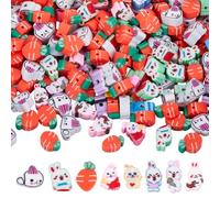 SOFPLATE 1 scatola 200 pezzi Perline di Pasqua Perline di Argilla Dei Cartoni Animati Cartone Animato Piccolo Coniglio Carota Colorata Fatta A Mano Misto Animale Frutta Distanziatore Perline per La Cr