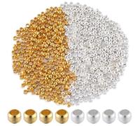 SOFPLATE 1 Scatola 2000 Pezzi 2mm Perline A Crimpare Perline Rotonde In Metallo Oro Argento Distanziatore Fermacorda Estremità per Morsetto Rondelle Perline per La Creazione di Gioielli Perline per Br