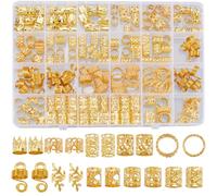 SOFPLATE 1 scatola 220 pezzi 11 stili Accessori per Capelli Dreadlock Dorati Fermagli per Capelli In Metallo Trecce Anelli Gioielli Polsini Fermagli per Decorazione Dreadlock Festa Strumento per Lo St