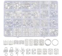 SOFPLATE 1 scatola 220 pezzi 11 stili Argento Accessori per Dreadlock Fermagli per Capelli In Metallo Trecce Gioielli per Capelli Cerchi Polsini Fermaglio per Dreadlock Decorazione Festa Vacanza Strum