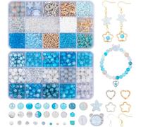 SOFPLATE 1 Scatola 2483 Pezzi Set di Perline di Vetro Blu Kit di Perline di Vetro da 8mm Perline di Semi di Cristlega Rotonde con Ciondoli A Forma di Fiore Cavo Ganci per Orecchini A Fiocco