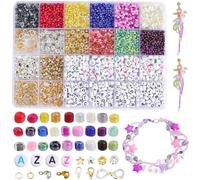 SOFPLATE 1 scatola 28 colori 224g 3mm Perline di Vetro per Braccialetti Dells'Amicizia All'Ingrosso Kit Perline con 1100 pezzi Lettere Strass Stelle Distanziatori Perline Anelli di Congiunzione Nodo C