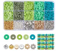 SOFPLATE 1 scatola 2800 pezzi 6mm Perline di Argilla Kit per La Creazione di Braccialetti Kit per Braccialetti Dells'Amicizia Verdi Argilla Heishi Piatto Rotondo Oro Argento Fiore Distanziatore Perlin