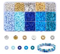 SOFPLATE 1 scatola 2900 pezzi Kit per Braccialetti di Perline di Argilla Blu Kit per Realizzare Braccialetti dells'Amicizia Perline Distanziatrici di Fiori In Polimero Heishi Rotonde Piatte In Oro e A