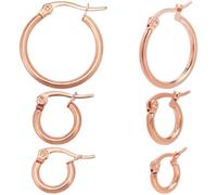 SOFPLATE 1 scatola 3 paia 3 stili Orecchini A Cerchio In Oro Rosa Orecchini A Cerchio Huggie Set Piccolo Cerchio Rotondo Lucido 10.5mm 12mm 19.5mm 201 ganci per Orecchini Francesi In Acciaio Inossidab