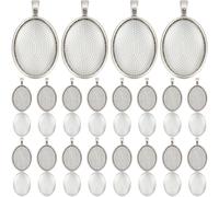 SOFPLATE 1 scatola 30 set Vassoio Castone Cabochon Castone In Argento con Cabochon In Vetro Cupola Ovale Stile Tibetano Lega Vintage Vassoi Vuoti Pendenti per La Creazione di Gioielli Ciondoli Collana