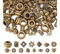 SOFPLATE 1 scatola 300 pezzi 15 stili Bronzo Antico Perline Distanziatrici MetAllos Perline Tibetane Sfusi Lega Assortita A Forma di Cuore Colonna Rotonda Fiore Bicono Perline Piccole Piatte per Bracc