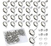 SOFPLATE 1 Scatola 300 Pezzi Kit Orecchini A Bottone Vassoio da 8mm Impostazioni Orecchini Cabochon Castone Coppa Vuota Perni Orecchini in Acciaio Inossidabile e Retro con Retro Orecchini in Plastica