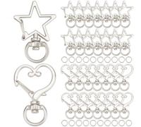 SOFPLATE 1 scatola 40 pezzi Moschettone Girevole Portachiavi Argento Moschettone A Scatto Sfuso A Forma di Cuore A Forma di Stella Moschettone Girevole Portachiavi Clip A Molla In Lega Clip A Scatto p