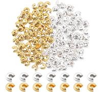SOFPLATE 1 Scatola 400 Pezzi 4mm Copriperline Crimpare Copriperline Oro Argento Mezzotondo Piegatore Aperto Tappo Terminale Ottone Perline Distanziatrici per Artigianato Bracciali Creazione di Gioiell