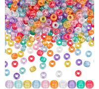 SOFPLATE 1 scatola 500 pezzi 10 colori Glitter Perline Pony Trasparenti Perline Pony Sfuse 9mm Grandi Perline Pony Colorate In Plastica Scintillante Kandi per Bracciali Collana Trecce per Capelli Deco