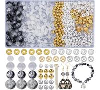 SOFPLATE 1 Scatola 500 Pezzi Kit Perline di Vetro Nero Screpolato Kit per La Creazione di Braccialetti Perline di Cristlega 6mm 8mm 10mm Perline Sfuse Sfaccettate con Perline Distanziatrici Occhielli